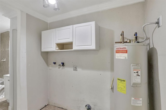 1053 E Hancock Dr, Deltona, FL 32725 - washroom with electric water heater, cabinet space, and ornamental molding