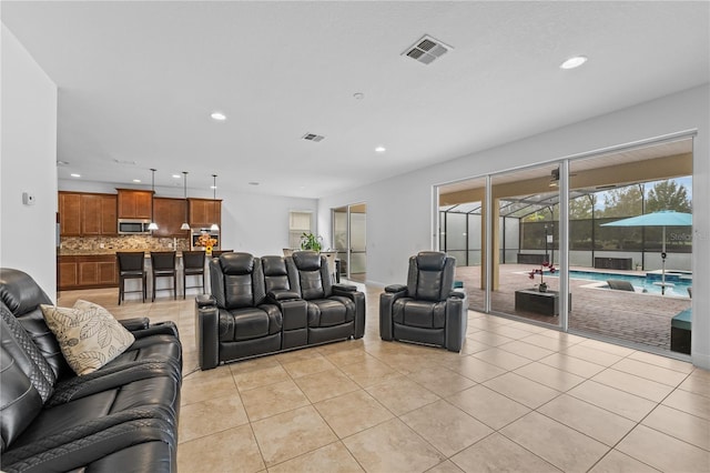 view of tiled living room