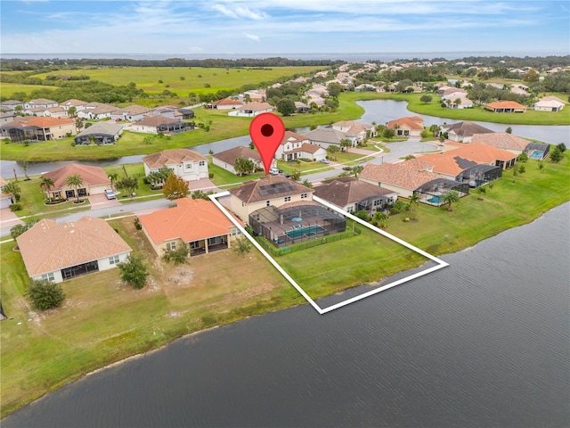 aerial view with a water view