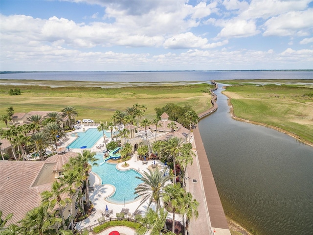 drone / aerial view featuring a water view