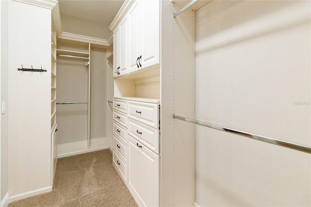 spacious closet featuring light carpet