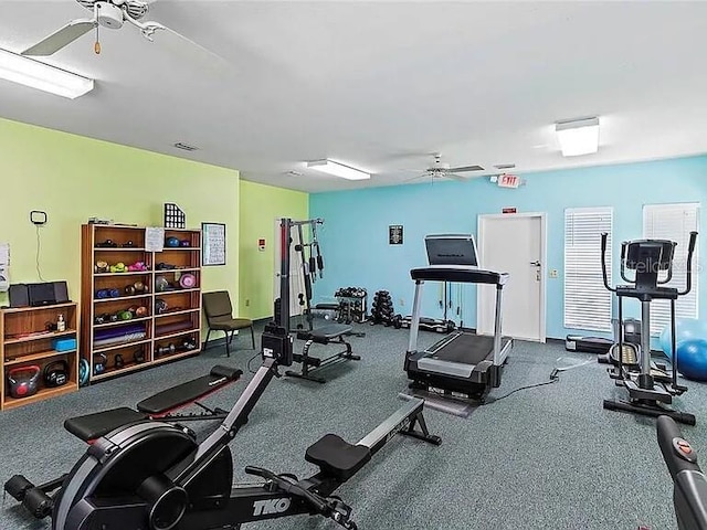 gym featuring ceiling fan