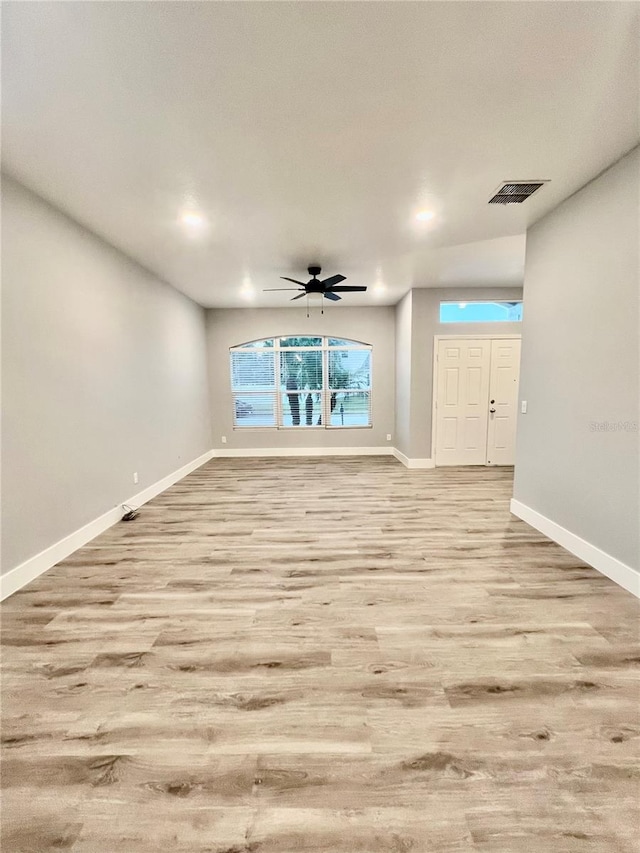 interior space featuring ceiling fan and light hardwood / wood-style floors