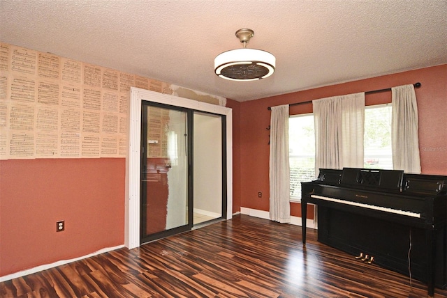 misc room with dark hardwood / wood-style floors and a textured ceiling