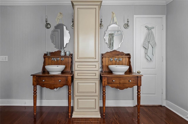 bathroom featuring vanity and hardwood / wood-style flooring