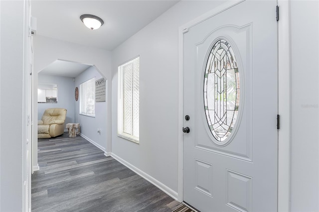 foyer entrance with dark hardwood / wood-style floors