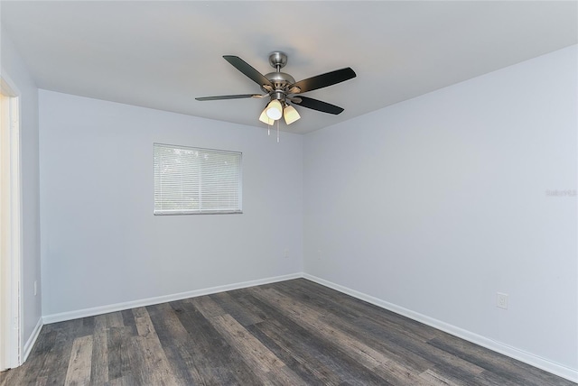 unfurnished room featuring ceiling fan and dark hardwood / wood-style flooring