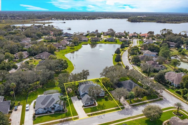 aerial view with a water view