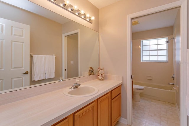 full bathroom featuring vanity, toilet, and shower / bathing tub combination