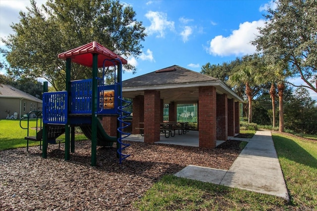 view of jungle gym with a yard