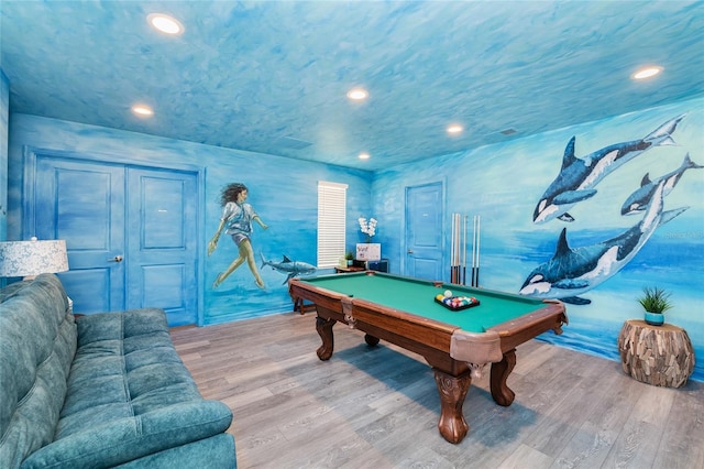 playroom featuring hardwood / wood-style flooring and pool table