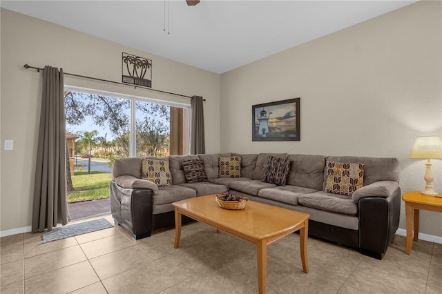 living room with light tile patterned flooring