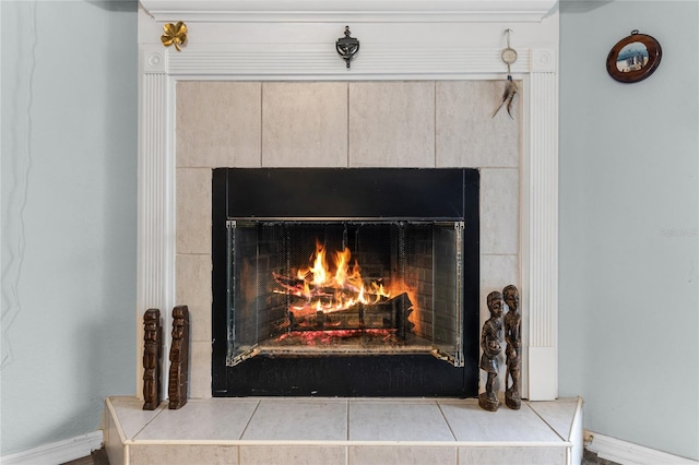 room details featuring a fireplace