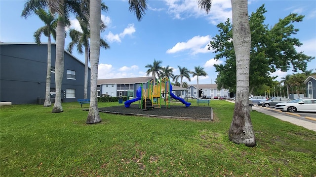 view of playground featuring a yard