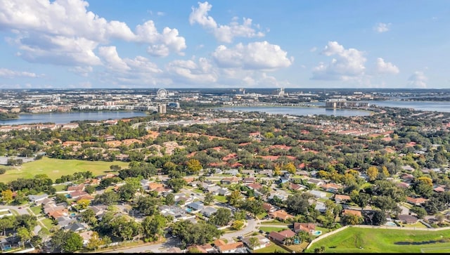 aerial view featuring a water view