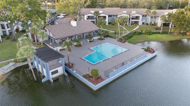 aerial view featuring a water view