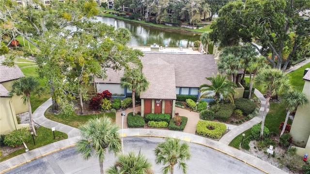 bird's eye view featuring a water view