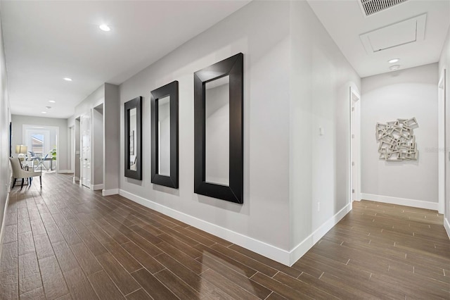 hall featuring dark hardwood / wood-style floors