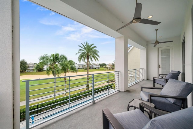 balcony with ceiling fan