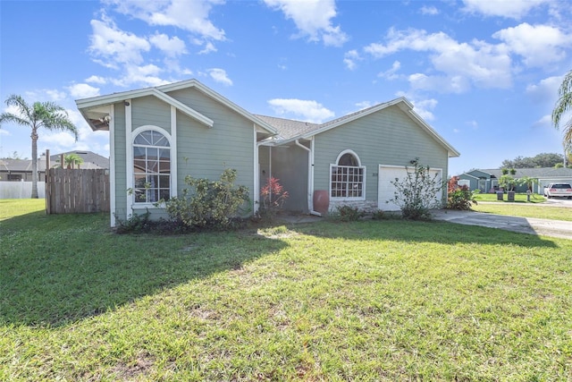 single story home with a front lawn and a garage