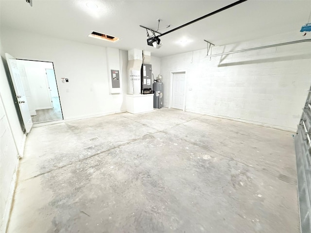 1081 Mccrory St, North Port, FL 34286 - garage featuring water heater, a garage door opener, heating unit, electric panel, and concrete block wall