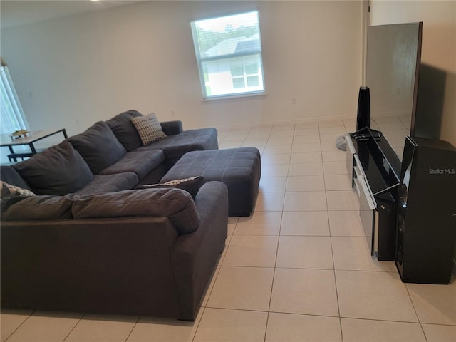 living room with light tile patterned floors