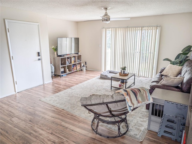 living room featuring a textured ceiling and hardwood / wood-style flooring