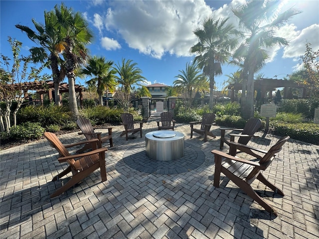 view of patio featuring a fire pit