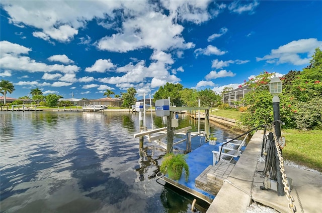 dock area with a water view