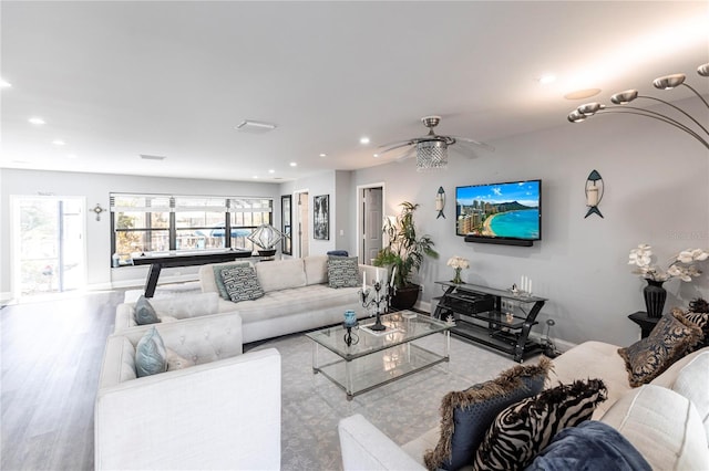 living room with light wood-type flooring