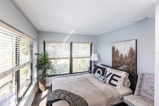 bedroom featuring wood-type flooring and multiple windows