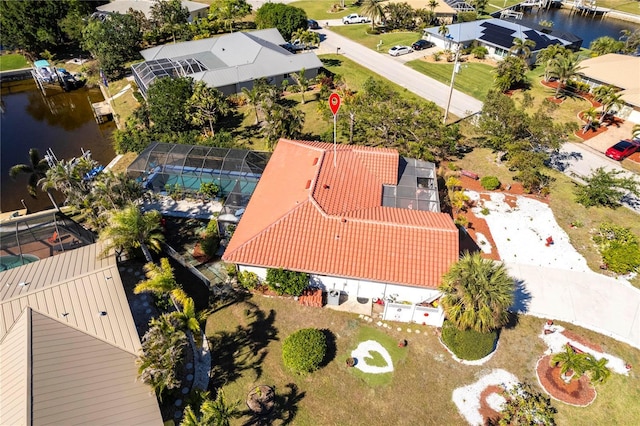 bird's eye view featuring a water view