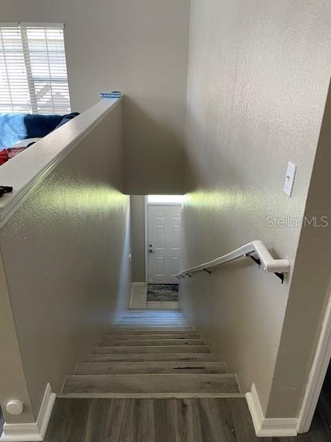 staircase featuring hardwood / wood-style flooring