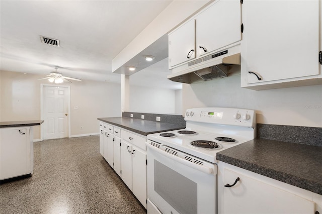 kitchen featuring white cabinetry and electric range