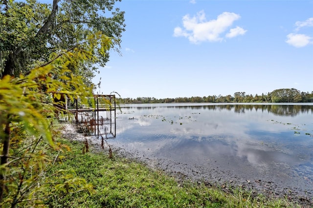 view of dock with a water view