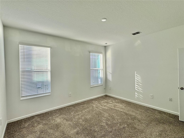 spare room featuring a textured ceiling and carpet floors