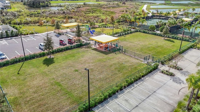 bird's eye view featuring a water view