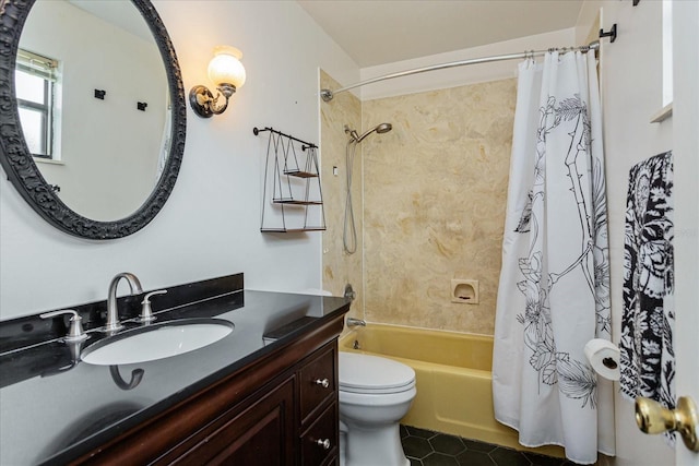 full bathroom with tile patterned floors, vanity, toilet, and shower / tub combo