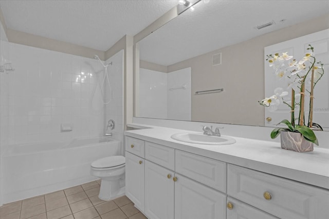 full bathroom featuring visible vents, vanity, toilet, and tile patterned floors