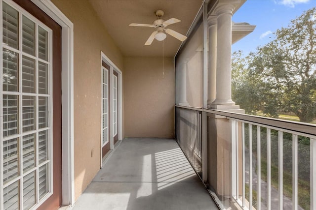 balcony with ceiling fan