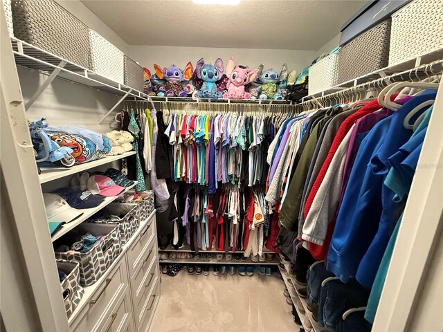 walk in closet with carpet