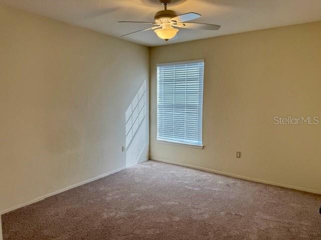 spare room with carpet and ceiling fan