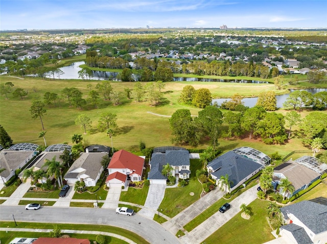 aerial view with a water view