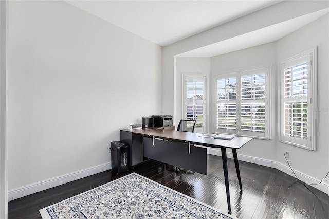 office area featuring a healthy amount of sunlight and dark hardwood / wood-style floors