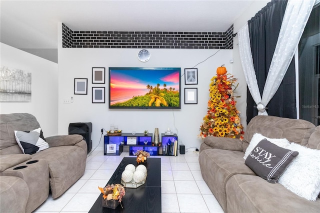 living room featuring light tile patterned floors