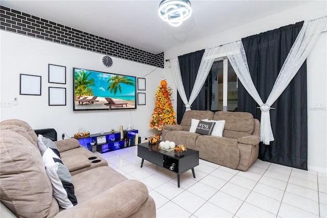 living room featuring light tile patterned floors