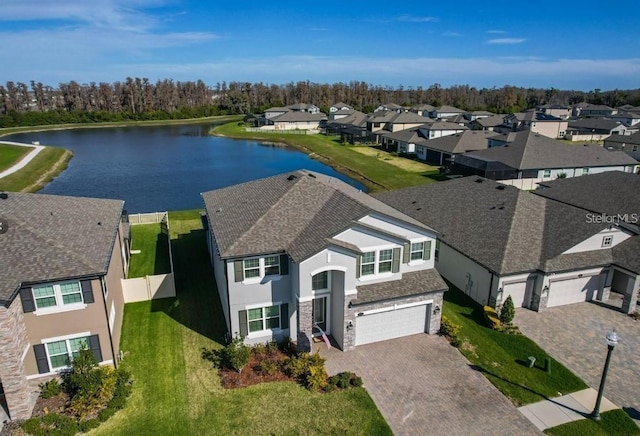 aerial view with a water view