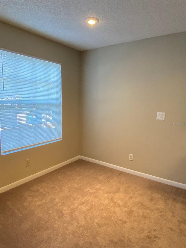 carpeted spare room with a textured ceiling