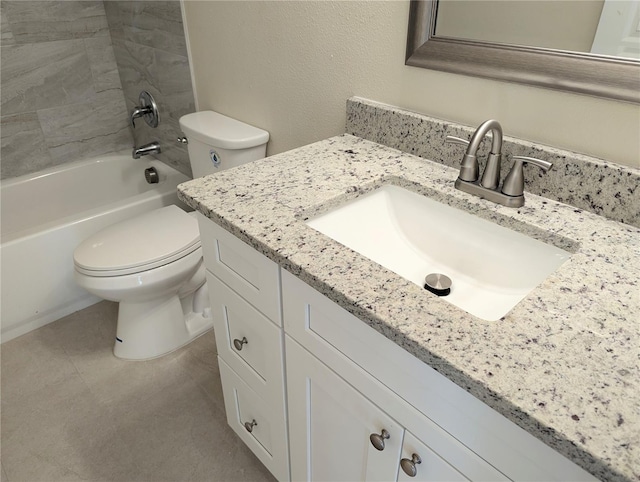 full bathroom featuring vanity, shower / bathtub combination, and toilet