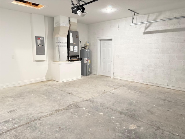 1294 Napoleon Rd, North Port, FL 34288 - garage featuring electric panel, water heater, a garage door opener, heating unit, and concrete block wall